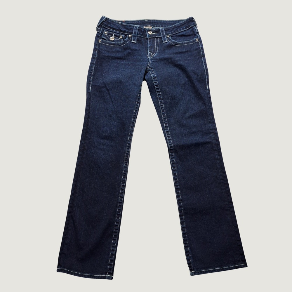 True Religion Bootcut Jeans Women 29 Dark Blue Excellent Contrast Stitch Bling